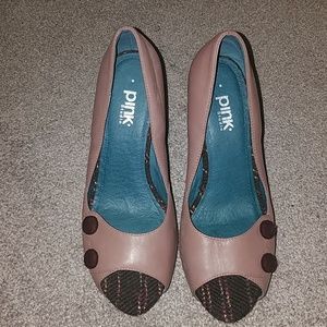 Leather Pink studio peep toe wedges